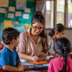 Kids with preschool teacher training course