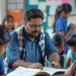 Teacher with students in a pre primary teacher training course.