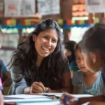 Pre-primary teacher engaging with young learners