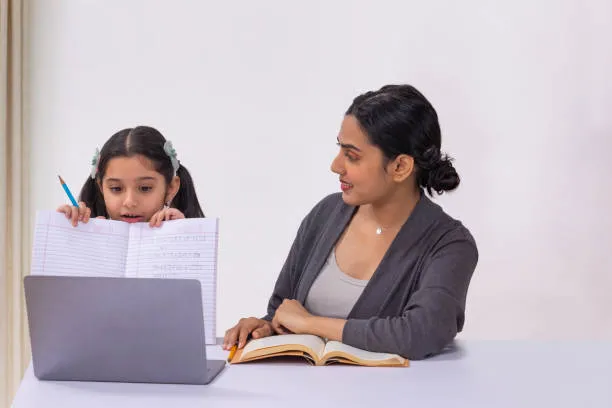 Online teacher training course session with child learning at home
