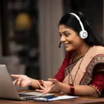 A woman taking a online course of teacher training from National Academy